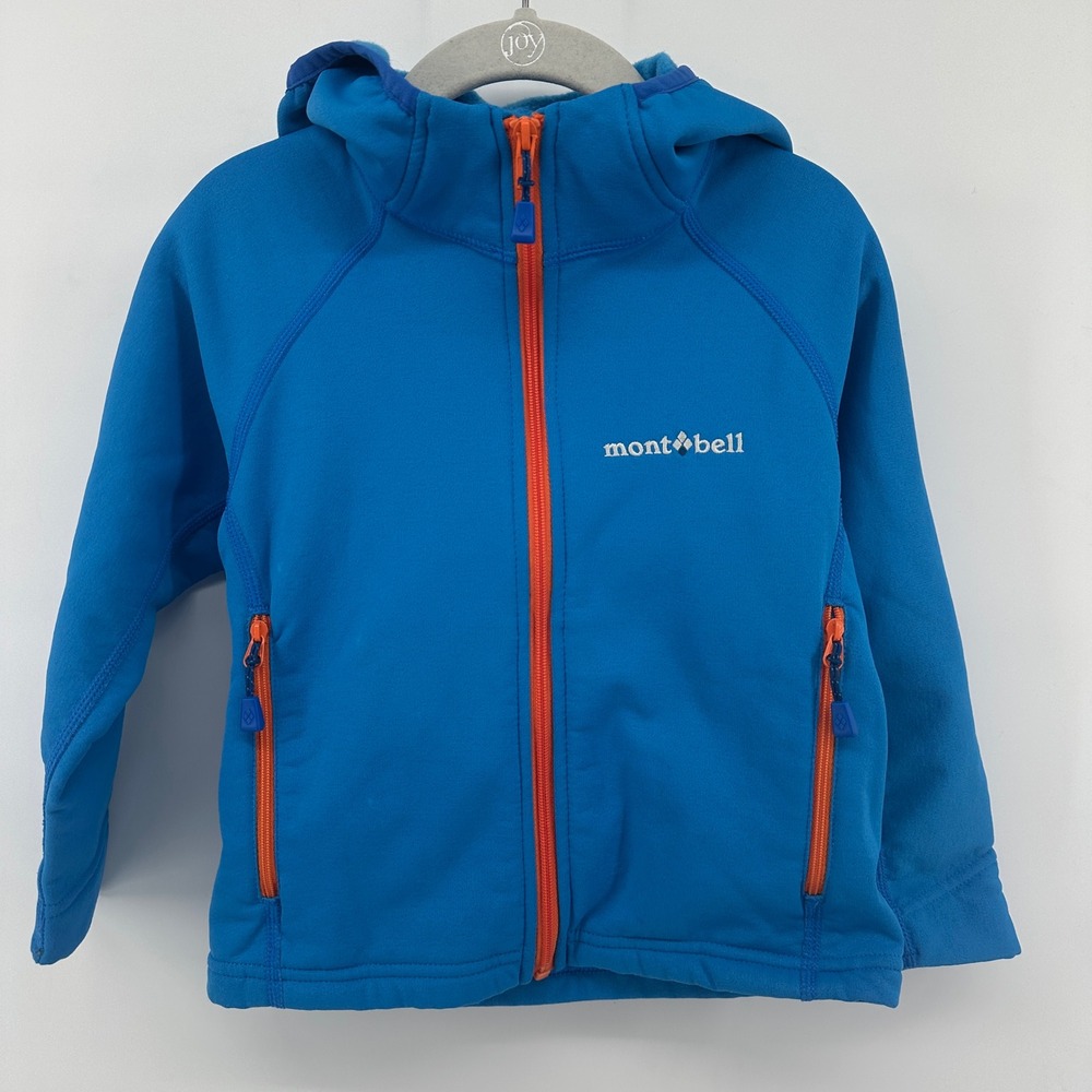Montbell Kids Climaplus Stretch Fleece Hoodie Blue Orange Style 1106624 Size 100